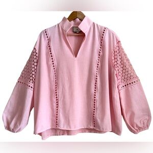 TUCKERNUCK  Preppy Feminine Elegant Lace Versatile City Chic Pink Blouse Sz XL